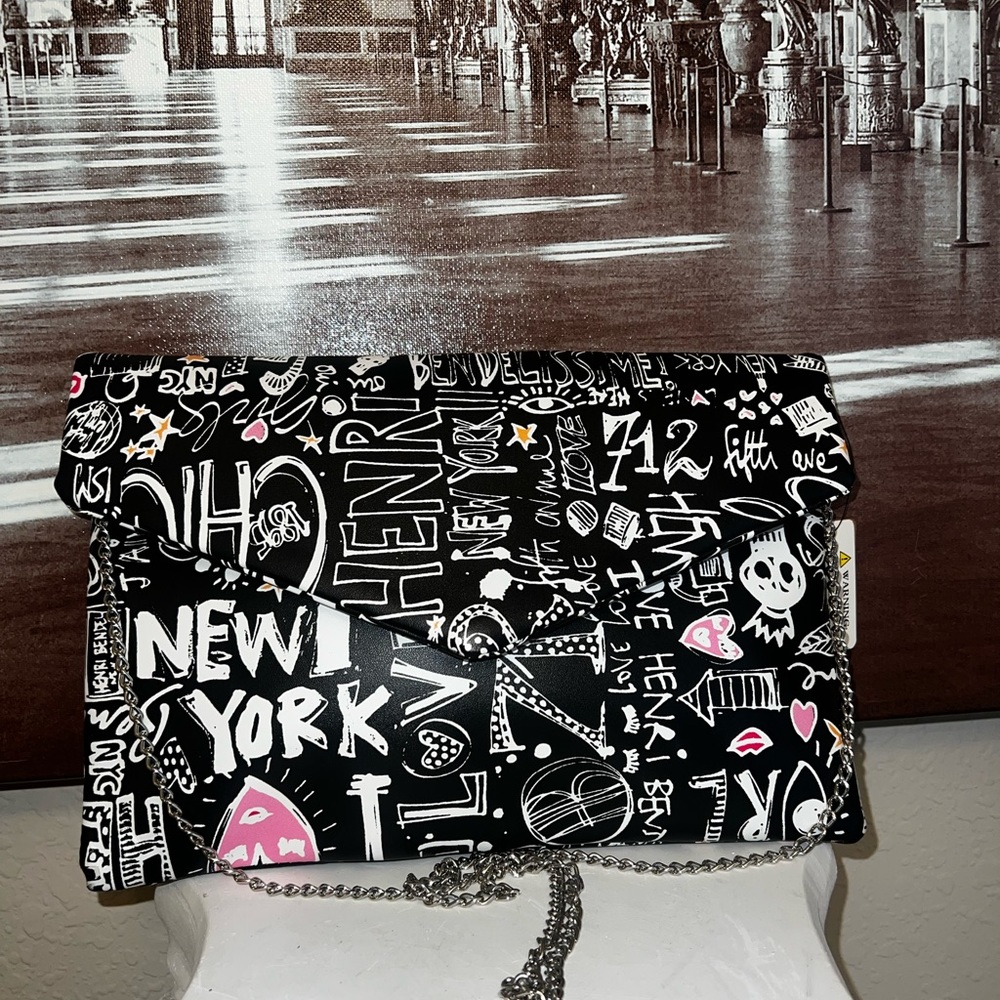 New York City Night clutch bag, Black and White handbag,